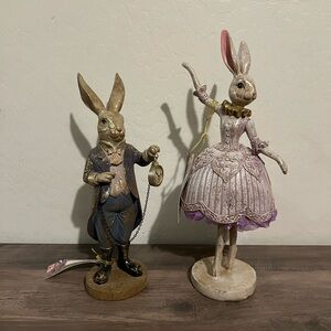 Jolie Fleur Lavender & Gold Leaf Ballerina & Rabbit w/ Pocket Watch Resin Decor